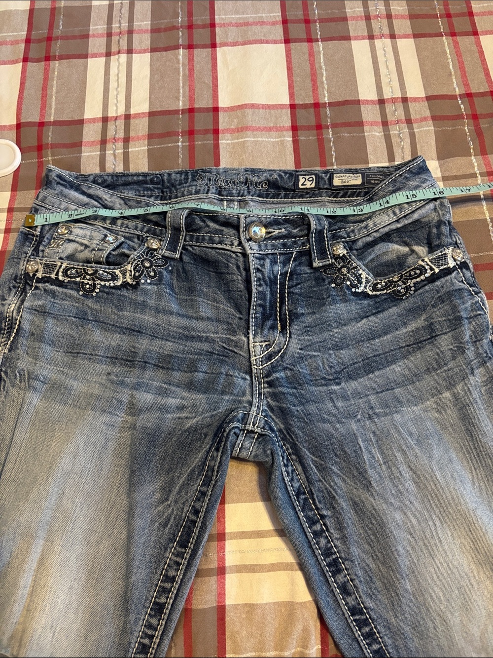 Miss Me Faded Light Blue signature boot cut Jeans with Knee Distress